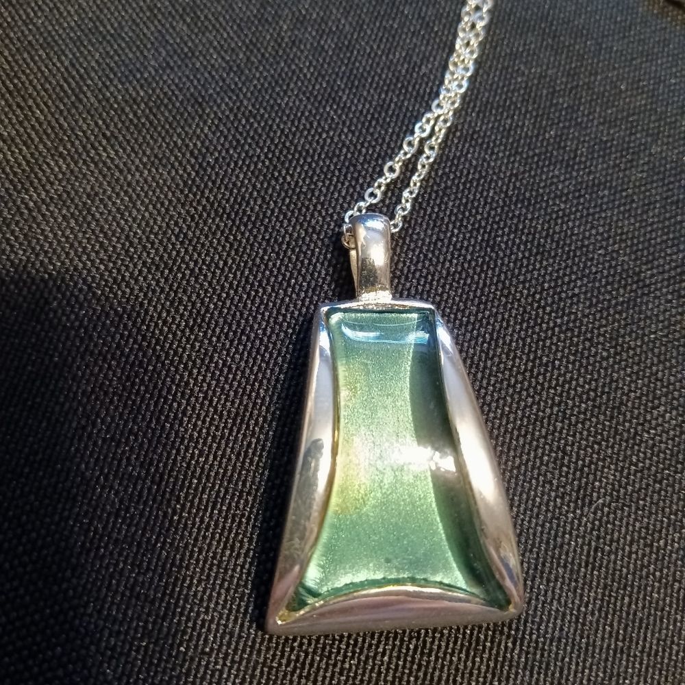 Green and Silver Triad Pendant Necklace